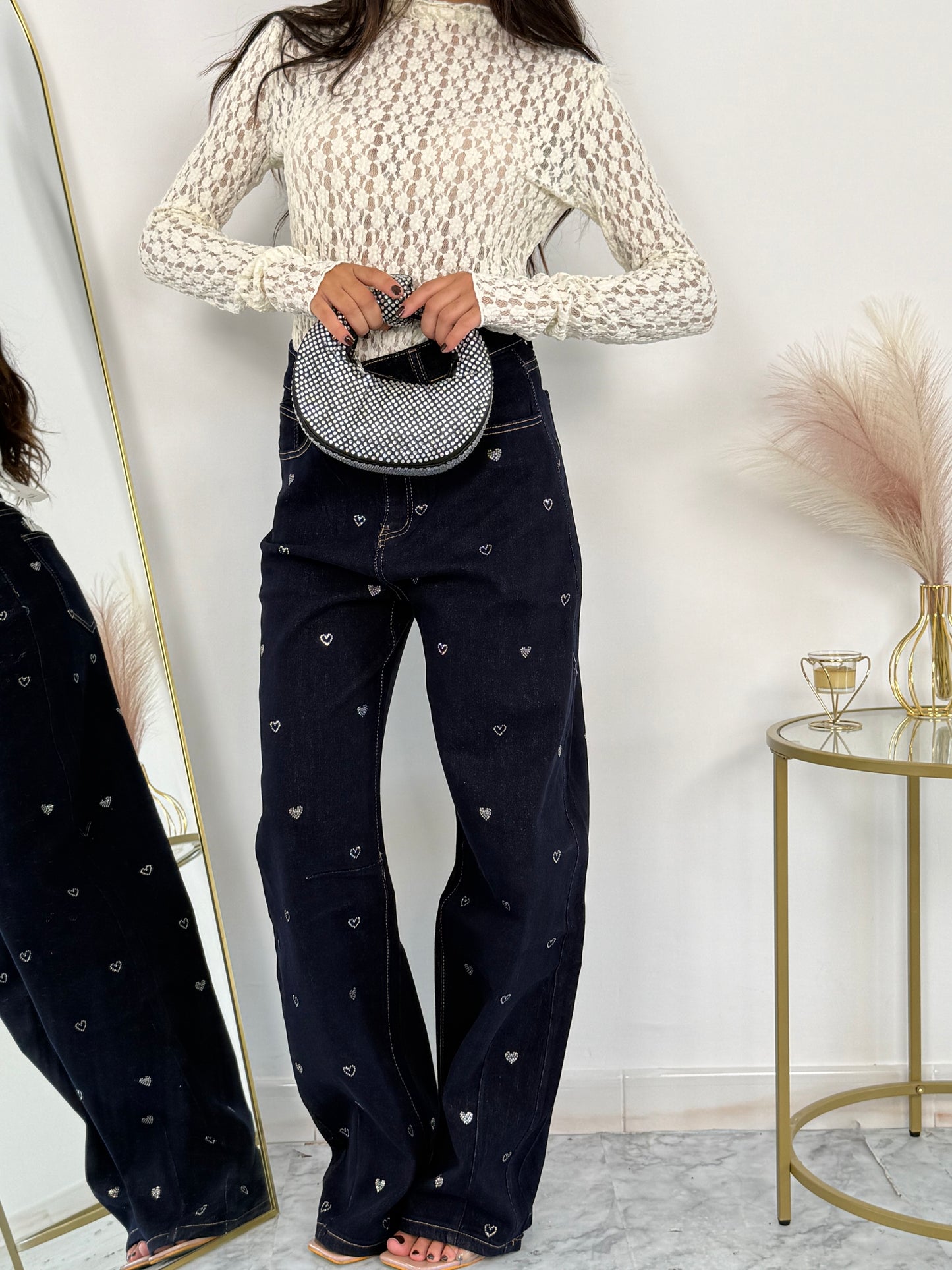Jeans Heart Embroidery