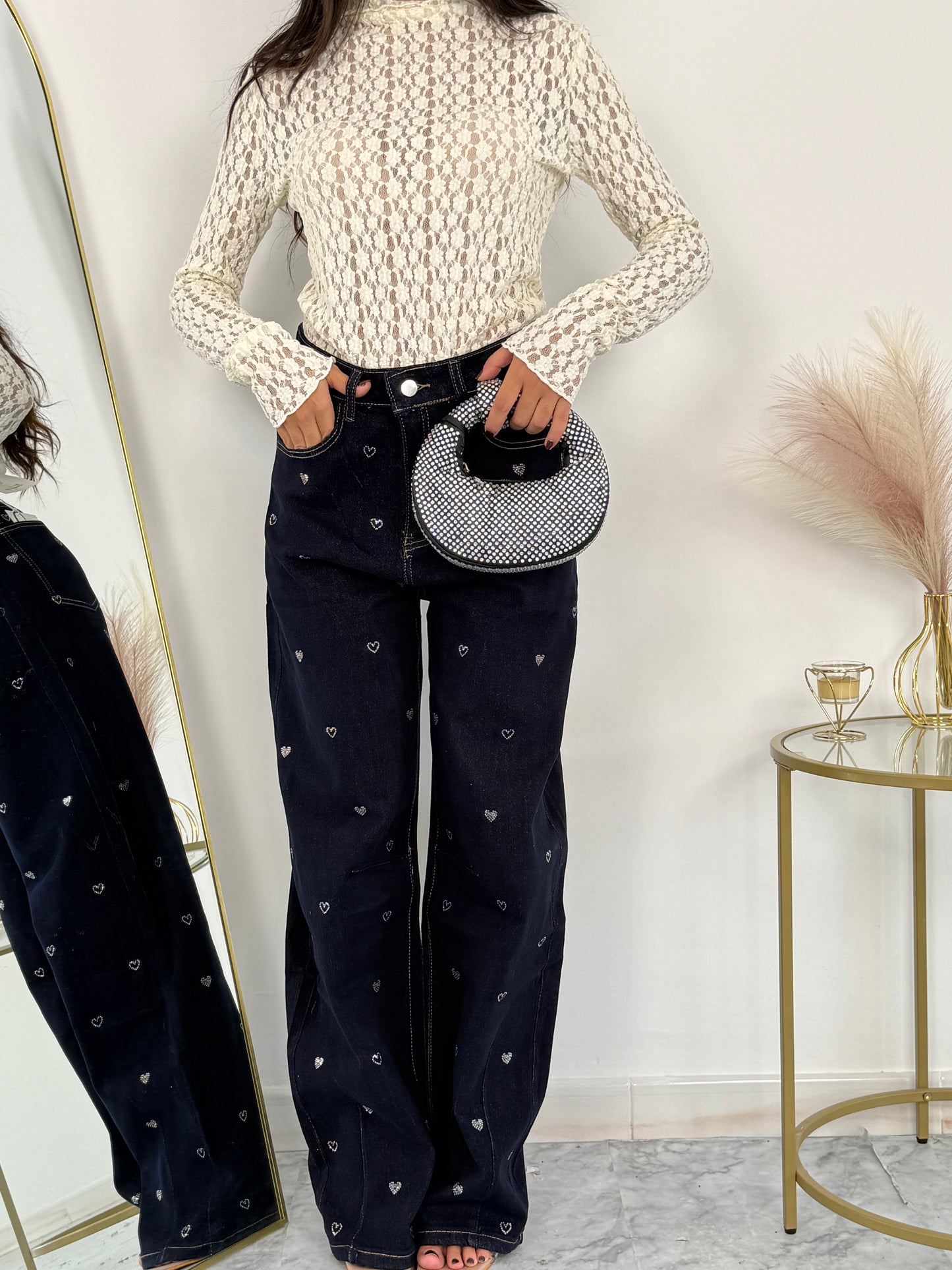 Jeans Heart Embroidery