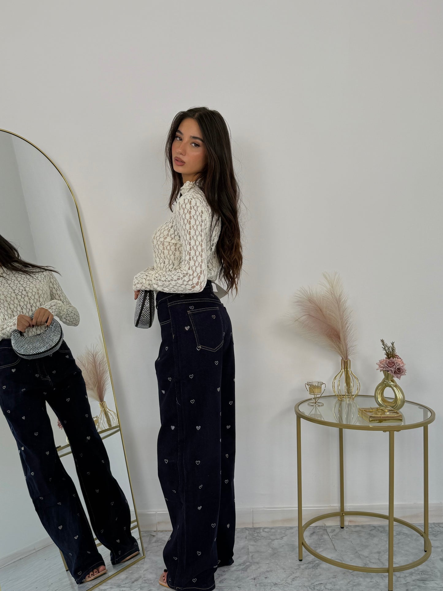 Jeans Heart Embroidery