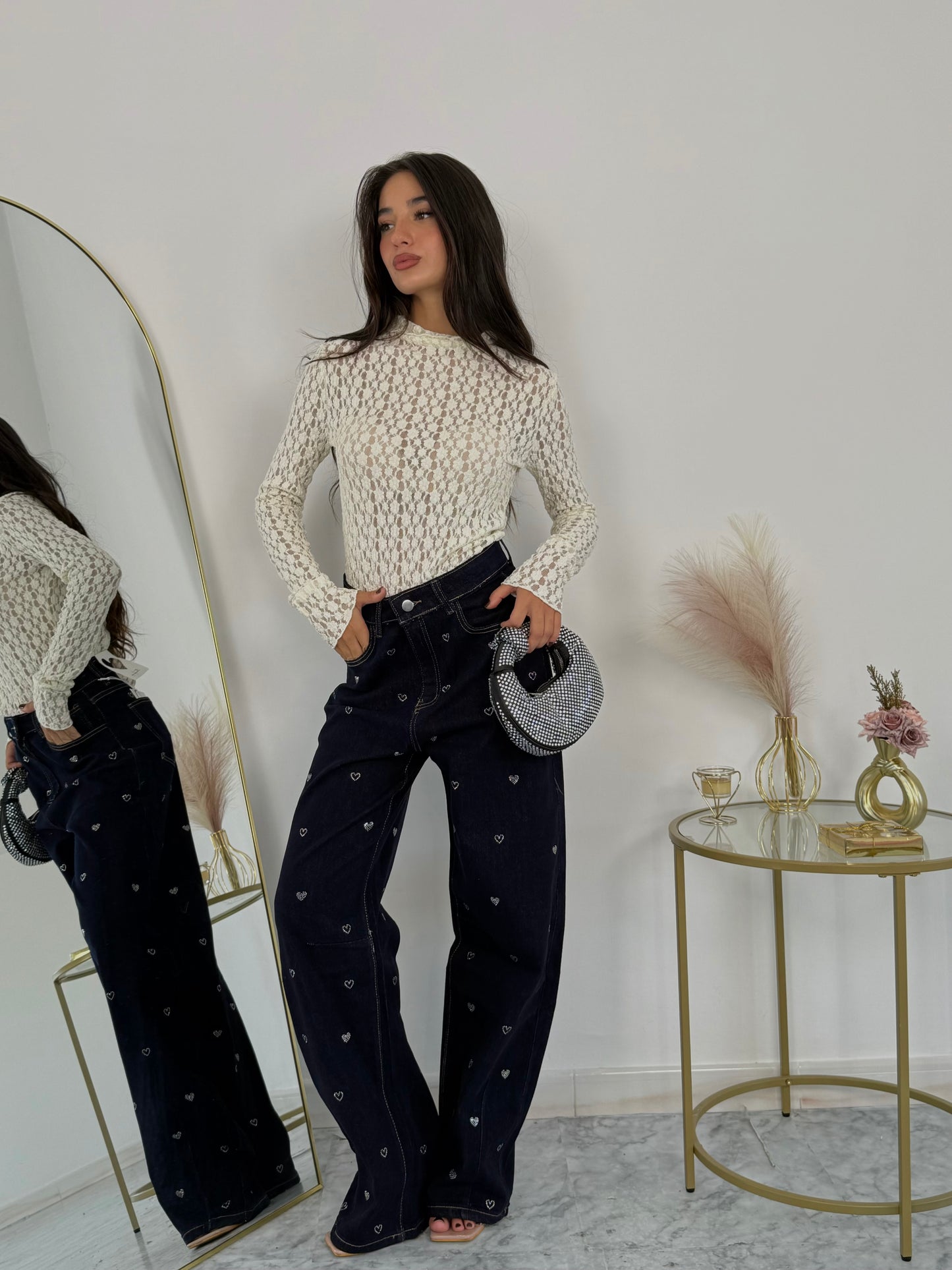 Jeans Heart Embroidery